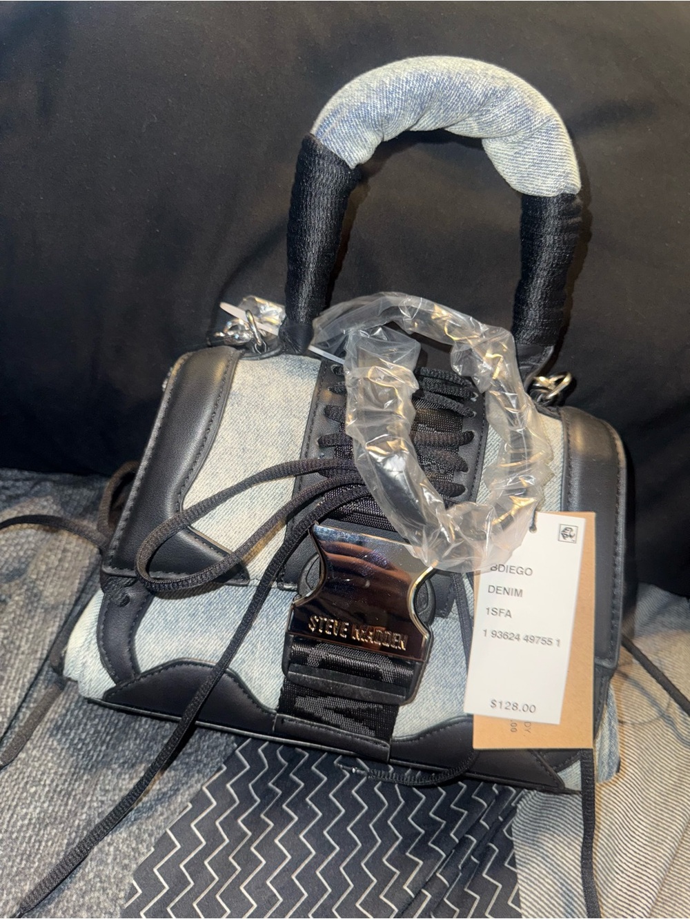 Steve Madden Denim and Black Mini Satchel with Buckle